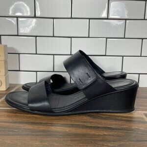 Ecco Shape 35 Shoes Womens Size 10 Black Leather Strappy Wedge Comfort Sandal